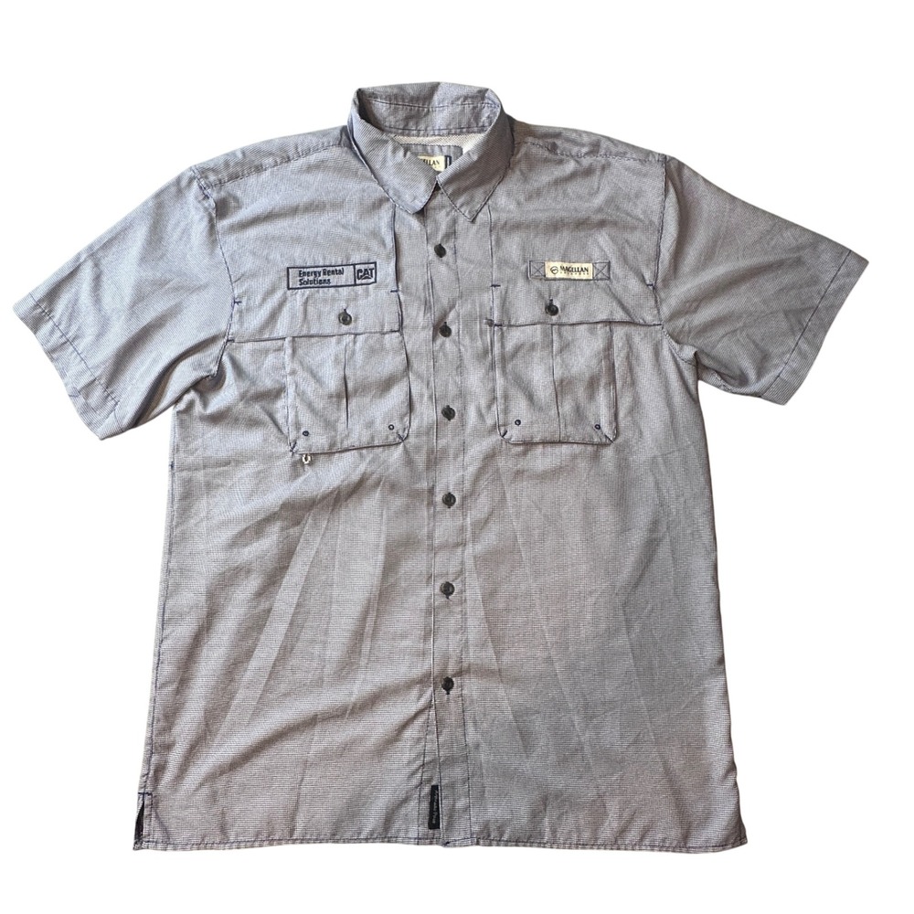 Magellan‎ Fishing Shirt Mens M Blue Aransas Pass CAT Energy Rental Solutions S/S